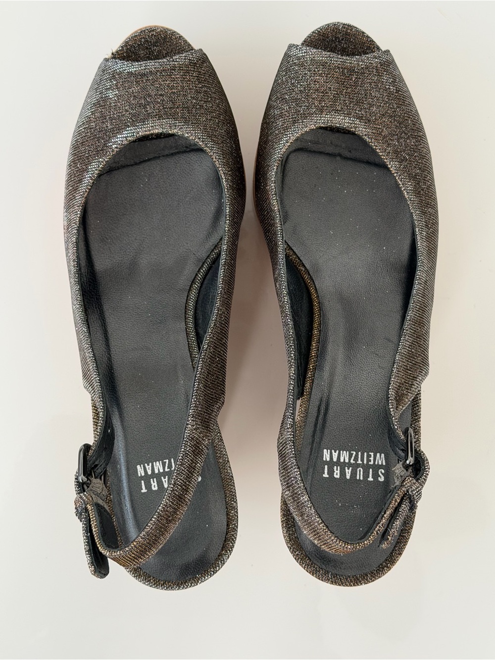 Stuart Weitzman Cork Wedge Slingback Peep Toe Shoes Bronze Metallic Size 7.5M - Picture 11 of 12